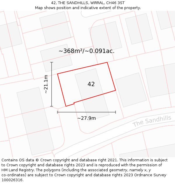 42, THE SANDHILLS, WIRRAL, CH46 3ST: Plot and title map