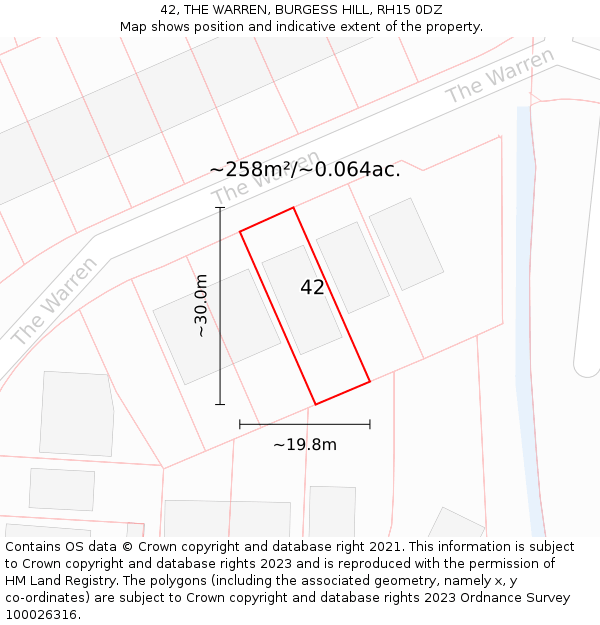 42, THE WARREN, BURGESS HILL, RH15 0DZ: Plot and title map