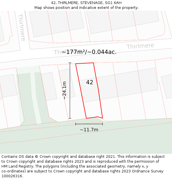 42, THIRLMERE, STEVENAGE, SG1 6AH: Plot and title map