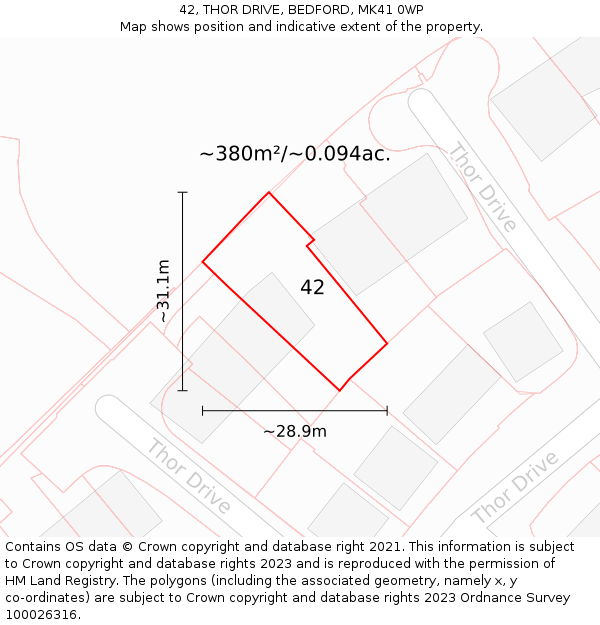 42, THOR DRIVE, BEDFORD, MK41 0WP: Plot and title map