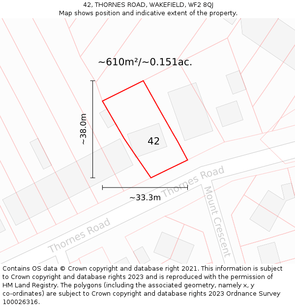 42, THORNES ROAD, WAKEFIELD, WF2 8QJ: Plot and title map