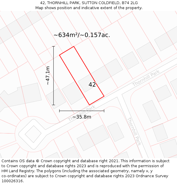 42, THORNHILL PARK, SUTTON COLDFIELD, B74 2LG: Plot and title map