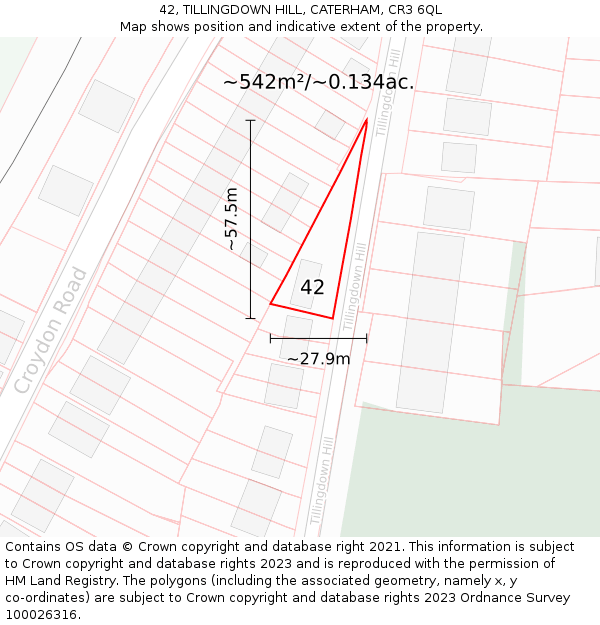 42, TILLINGDOWN HILL, CATERHAM, CR3 6QL: Plot and title map