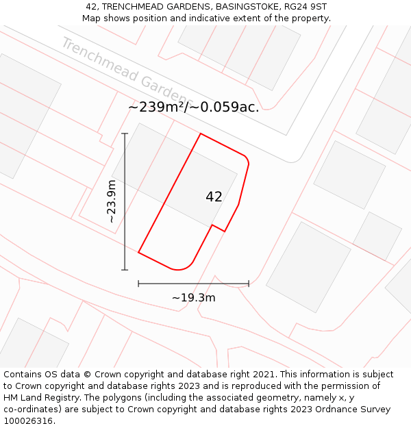 42, TRENCHMEAD GARDENS, BASINGSTOKE, RG24 9ST: Plot and title map