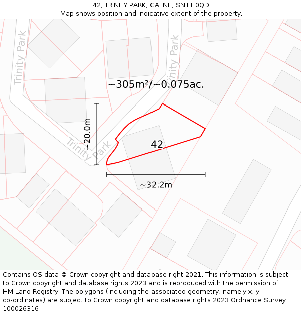 42, TRINITY PARK, CALNE, SN11 0QD: Plot and title map