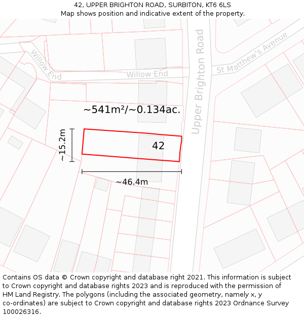 42, UPPER BRIGHTON ROAD, SURBITON, KT6 6LS: Plot and title map