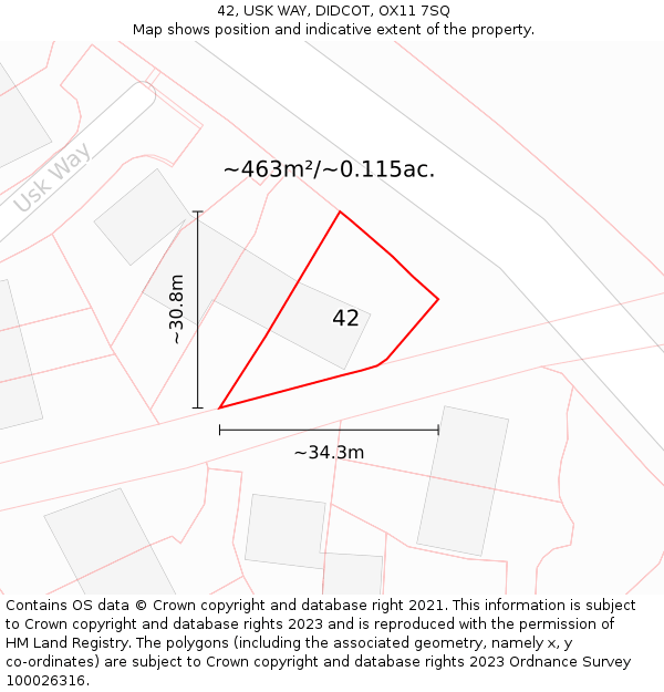 42, USK WAY, DIDCOT, OX11 7SQ: Plot and title map