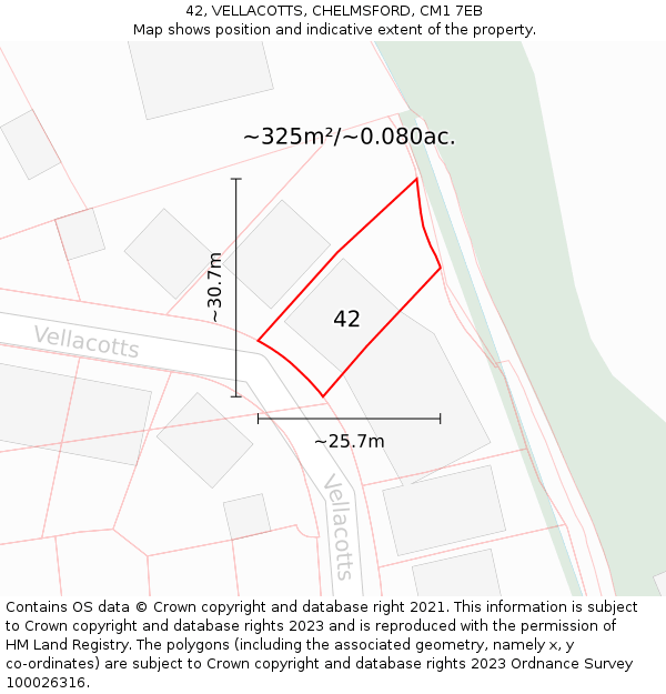 42, VELLACOTTS, CHELMSFORD, CM1 7EB: Plot and title map