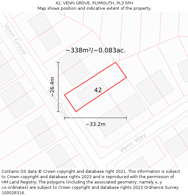 42, VENN GROVE, PLYMOUTH, PL3 5PH: Plot and title map