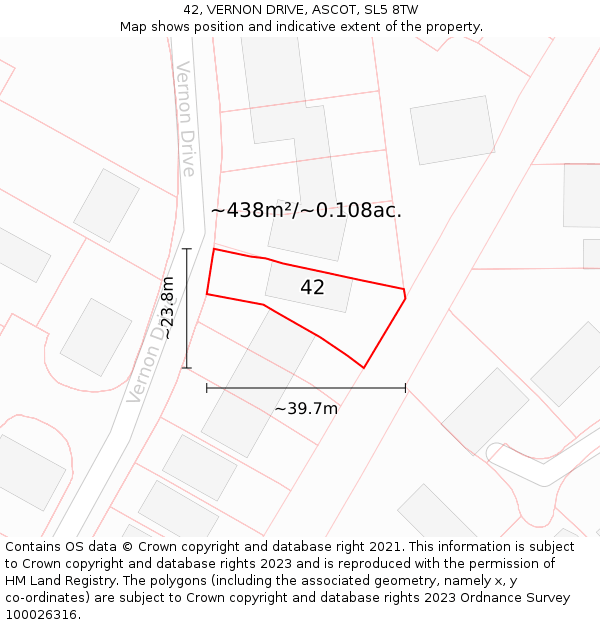 42, VERNON DRIVE, ASCOT, SL5 8TW: Plot and title map