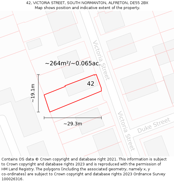 42, VICTORIA STREET, SOUTH NORMANTON, ALFRETON, DE55 2BX: Plot and title map