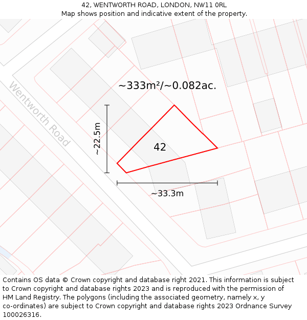 42, WENTWORTH ROAD, LONDON, NW11 0RL: Plot and title map