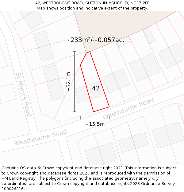 42, WESTBOURNE ROAD, SUTTON-IN-ASHFIELD, NG17 2FE: Plot and title map