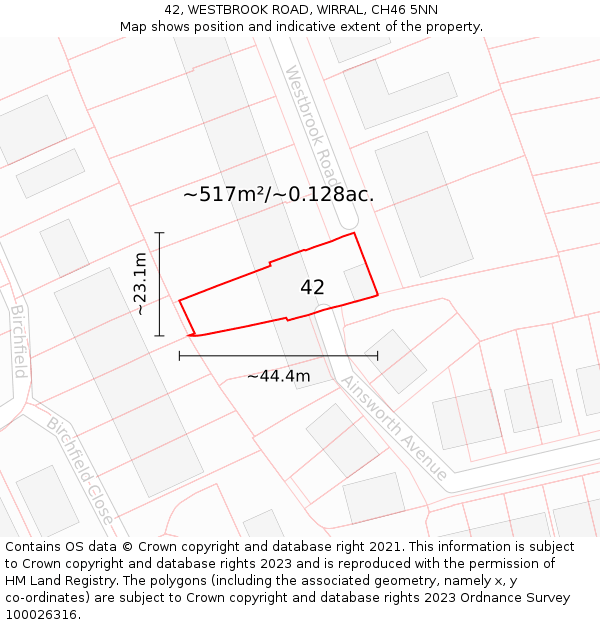 42, WESTBROOK ROAD, WIRRAL, CH46 5NN: Plot and title map