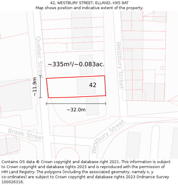 42, WESTBURY STREET, ELLAND, HX5 9AT: Plot and title map