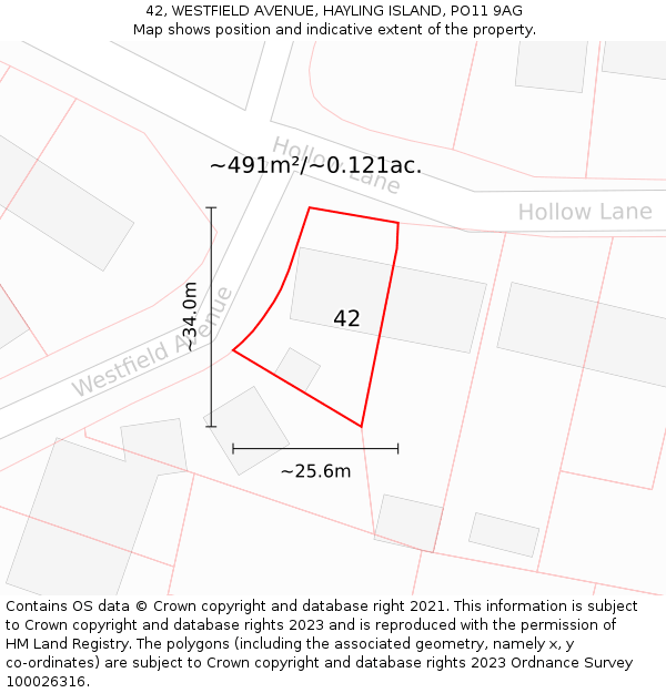 42, WESTFIELD AVENUE, HAYLING ISLAND, PO11 9AG: Plot and title map