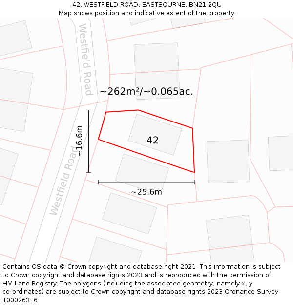 42, WESTFIELD ROAD, EASTBOURNE, BN21 2QU: Plot and title map