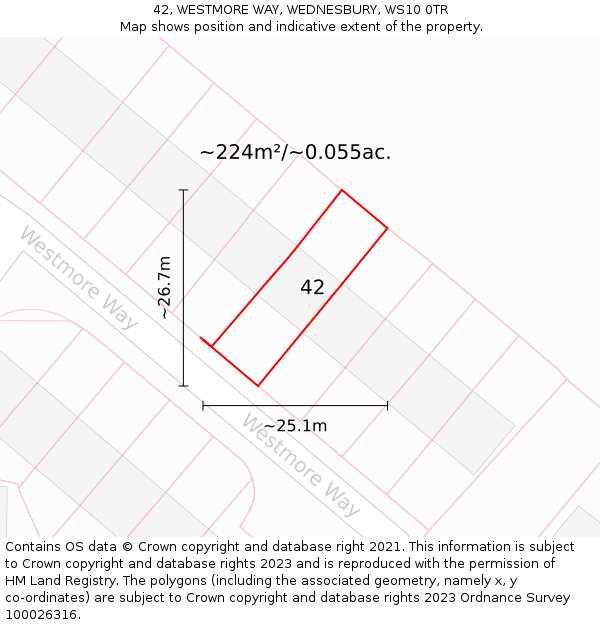 42, WESTMORE WAY, WEDNESBURY, WS10 0TR: Plot and title map