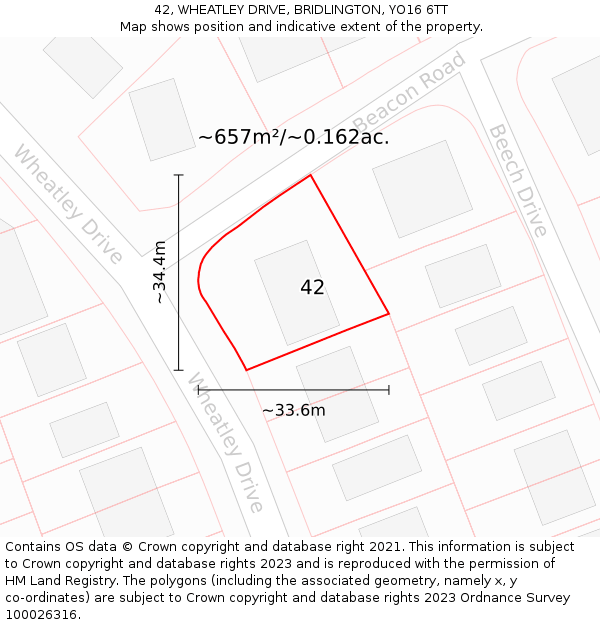 42, WHEATLEY DRIVE, BRIDLINGTON, YO16 6TT: Plot and title map