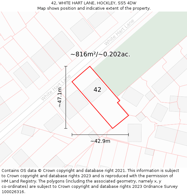42, WHITE HART LANE, HOCKLEY, SS5 4DW: Plot and title map