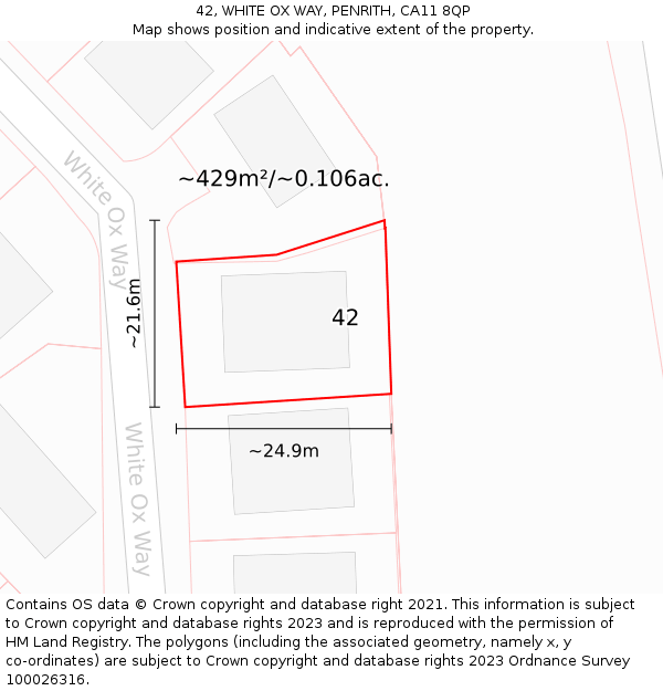 42, WHITE OX WAY, PENRITH, CA11 8QP: Plot and title map