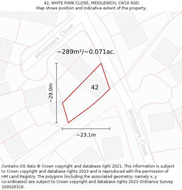 42, WHITE PARK CLOSE, MIDDLEWICH, CW10 9GD: Plot and title map