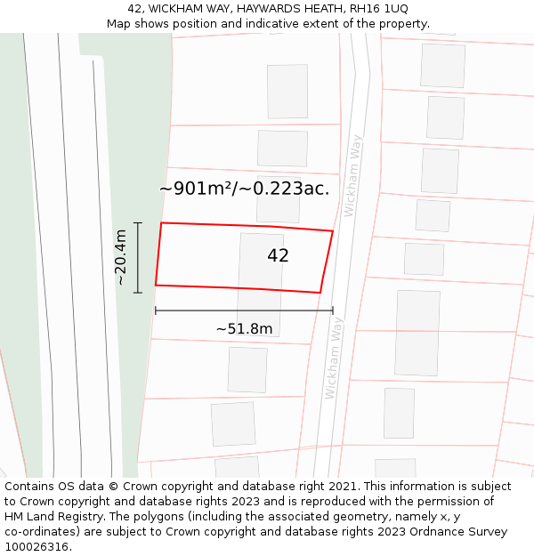 42, WICKHAM WAY, HAYWARDS HEATH, RH16 1UQ: Plot and title map