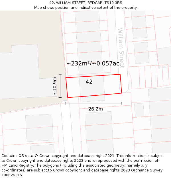 42, WILLIAM STREET, REDCAR, TS10 3BS: Plot and title map