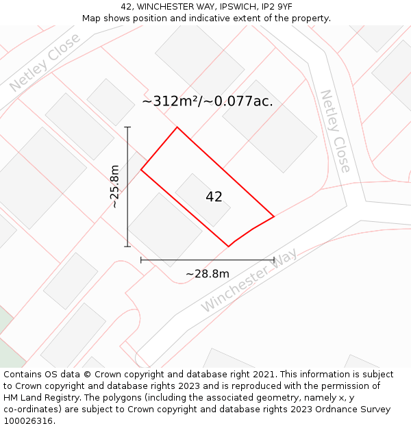 42, WINCHESTER WAY, IPSWICH, IP2 9YF: Plot and title map