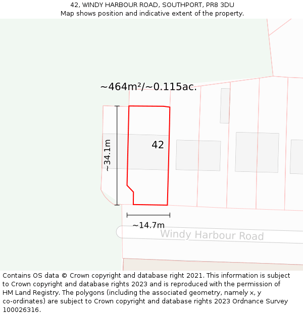 42, WINDY HARBOUR ROAD, SOUTHPORT, PR8 3DU: Plot and title map