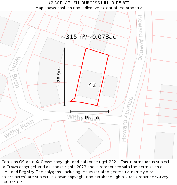 42, WITHY BUSH, BURGESS HILL, RH15 8TT: Plot and title map