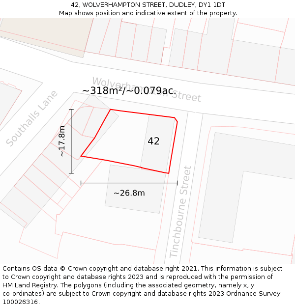 42, WOLVERHAMPTON STREET, DUDLEY, DY1 1DT: Plot and title map