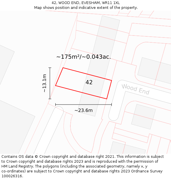 42, WOOD END, EVESHAM, WR11 1XL: Plot and title map