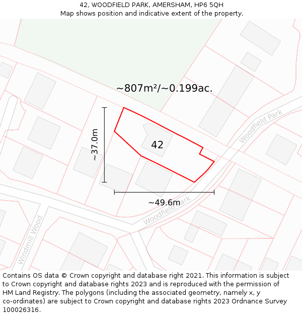 42, WOODFIELD PARK, AMERSHAM, HP6 5QH: Plot and title map