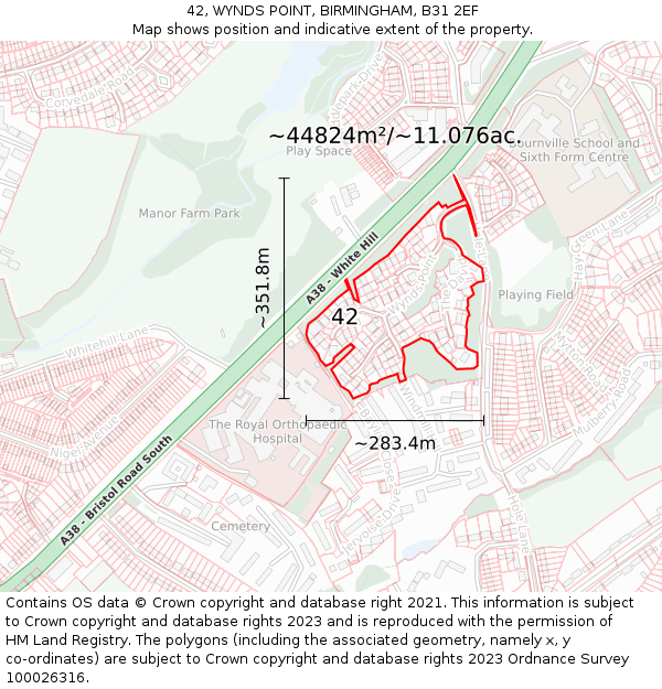 42, WYNDS POINT, BIRMINGHAM, B31 2EF: Plot and title map