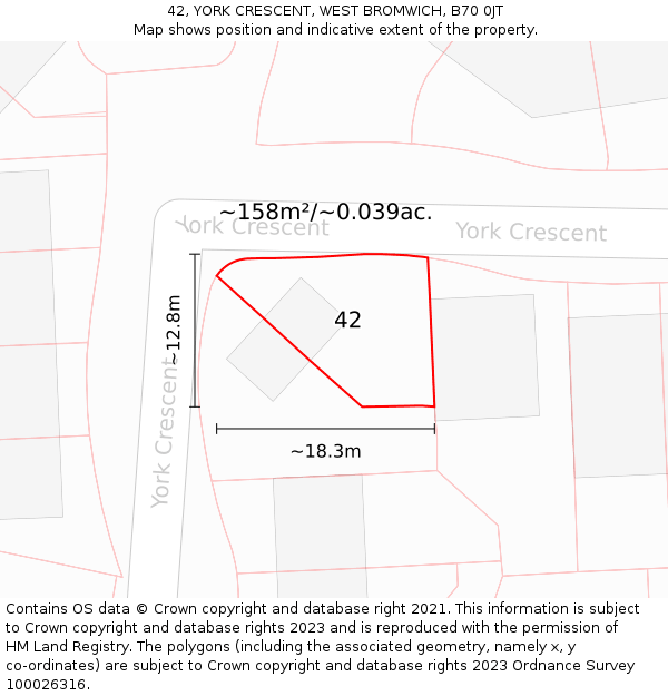 42, YORK CRESCENT, WEST BROMWICH, B70 0JT: Plot and title map