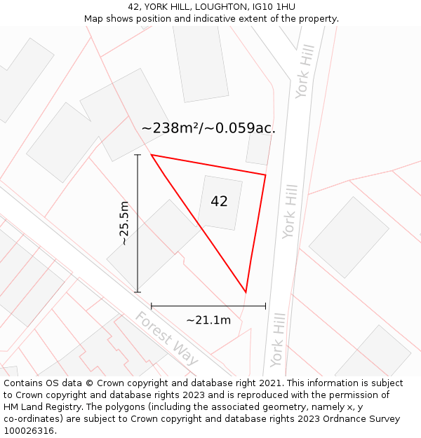 42, YORK HILL, LOUGHTON, IG10 1HU: Plot and title map