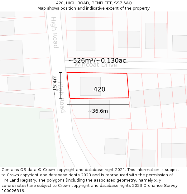 420, HIGH ROAD, BENFLEET, SS7 5AQ: Plot and title map