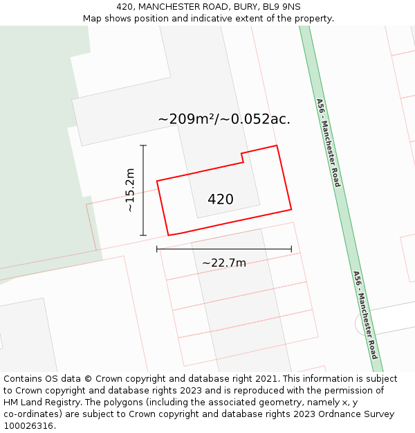 420, MANCHESTER ROAD, BURY, BL9 9NS: Plot and title map