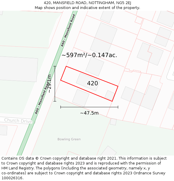 420, MANSFIELD ROAD, NOTTINGHAM, NG5 2EJ: Plot and title map