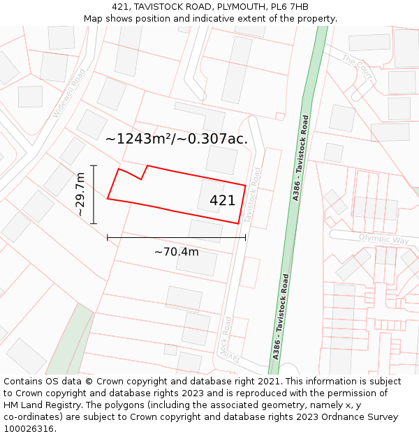 421, TAVISTOCK ROAD, PLYMOUTH, PL6 7HB: Plot and title map