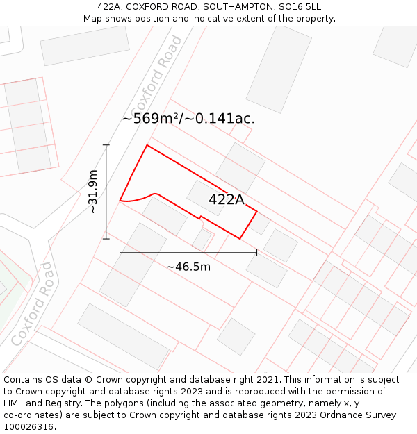 422A, COXFORD ROAD, SOUTHAMPTON, SO16 5LL: Plot and title map