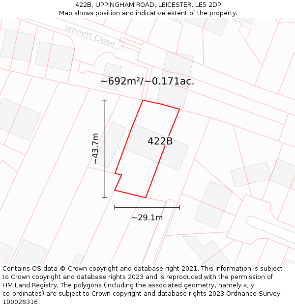 422B, UPPINGHAM ROAD, LEICESTER, LE5 2DP: Plot and title map
