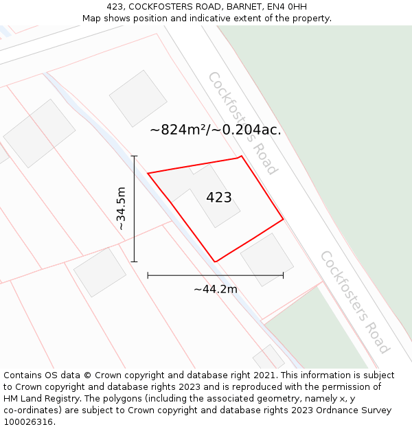 423, COCKFOSTERS ROAD, BARNET, EN4 0HH: Plot and title map
