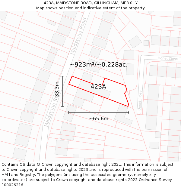 423A, MAIDSTONE ROAD, GILLINGHAM, ME8 0HY: Plot and title map