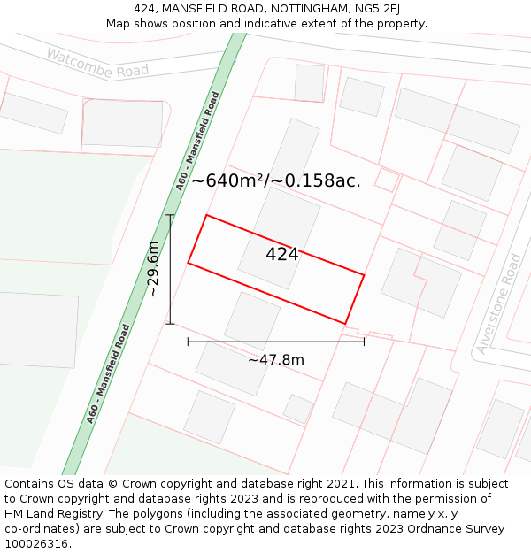 424, MANSFIELD ROAD, NOTTINGHAM, NG5 2EJ: Plot and title map