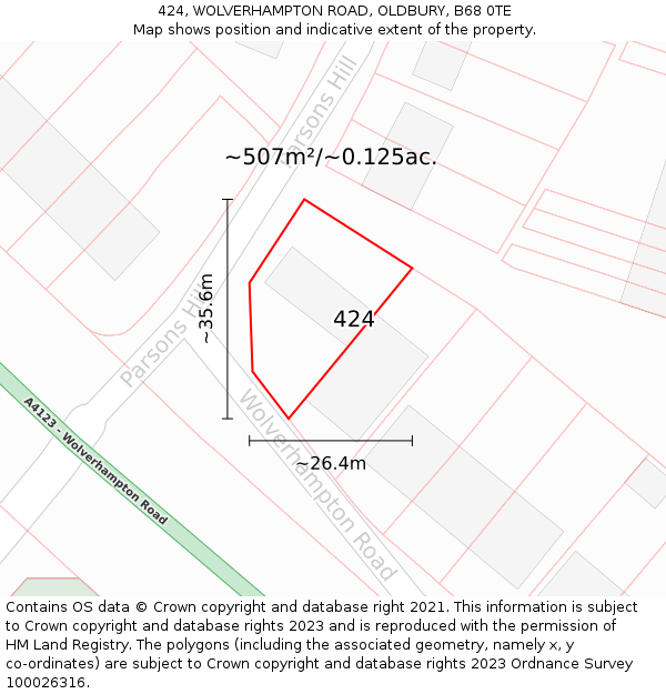 424, WOLVERHAMPTON ROAD, OLDBURY, B68 0TE: Plot and title map