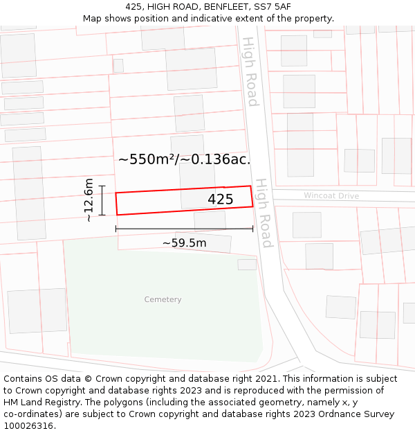 425, HIGH ROAD, BENFLEET, SS7 5AF: Plot and title map