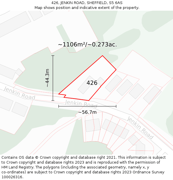 426, JENKIN ROAD, SHEFFIELD, S5 6AS: Plot and title map