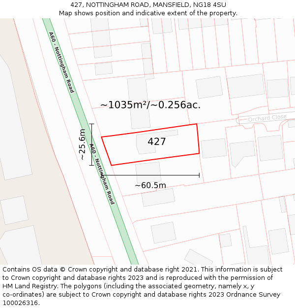 427, NOTTINGHAM ROAD, MANSFIELD, NG18 4SU: Plot and title map